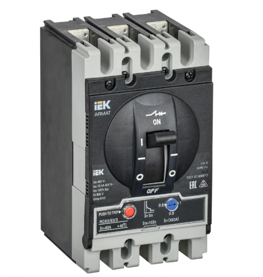 Фотография товара 'IEK ARMAT Автоматический выключатель в литом корпусе 3P типоразмер S 35кА 63А AR-MCCB-3S-035-0063A-ATUC'