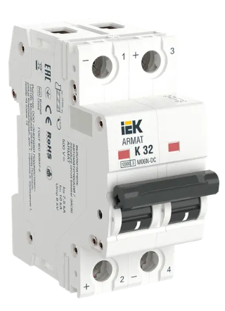 Фотография товара 'IEK ARMAT Автоматический выключатель M06N-DC 2P K 32А, AR-M06N-2-K032DC'