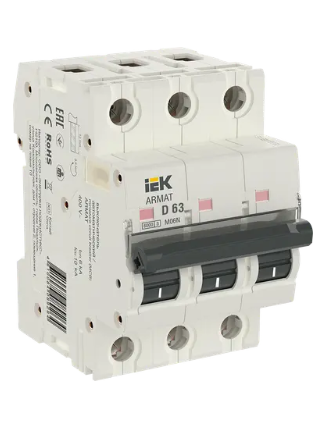 Фотография товара 'IEK ARMAT Автоматический выключатель M06N 3P D 63А, AR-M06N-3-D063'