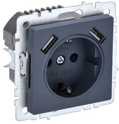 Фотография товара 'IEK BRITE Розетка 1-местная с заземлением с защитными шторками 16А с USB A+A 5В 3,1А РЮш10-2-БрМ маренго BR-R14-16-U21-D31-K35'