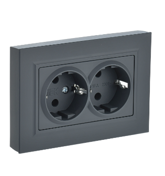 Фотография товара 'IEK BRITE Розетка 2-местная с заземлением без защитных шторок 16А в сборе РС12-3-БрГ графит BR-R21-16-K53-F'