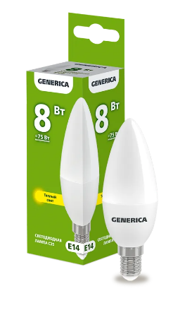 Фотография товара 'IEK Лампа светодиодная C35 свеча 8Вт 230В 3000К E14 LL-C35-08-230-30-E14-G'