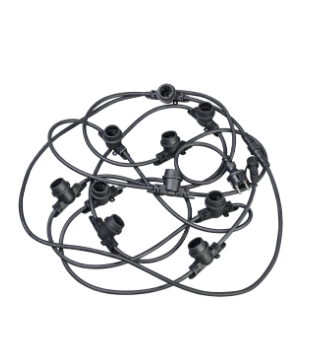 Фотография товара 'IEK LIGHTING Гирлянда белт-лайт 10м 20 патронов E27 без ламп IP65 черный шнур 2м 230В транзит LGDU601-0-020-10-B-S-65'