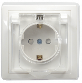 Фотография товара 'IEK Розетка 1-местная РСбш10-3-ККБ-44 с заземляющим контактом с защитной шторкой с крышкой керамика IP44 16А КВАРТА, ERK70-K01-10-DM-44'