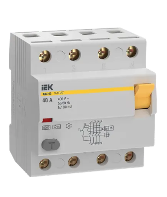 Фотография товара 'IEK Выключатель дифференциальный (УЗО) KARAT ВД3-63 4P 40А 30мА 6кА тип A, MDV21-4-040-030'