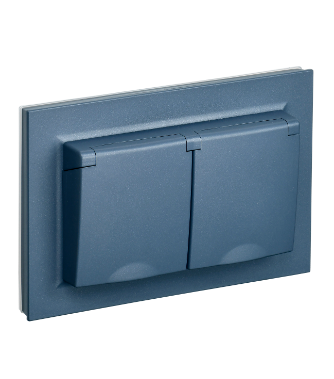 Фотография товара 'IEK BRITE Розетка 2-местная с заземлением с защитными шторками и крышкой 16А в сборе IP44 РСбш12-3-44-БрМ маренго BR-R26-16-44-K35-F'