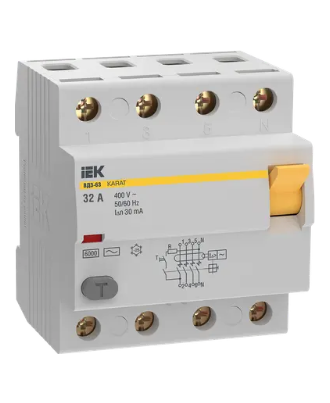 Фотография товара 'IEK Выключатель дифференциальный (УЗО) KARAT ВД3-63 4P 32А 30мА 6кА тип AC, MDV20-4-032-030'