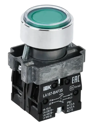 Фотография товара 'IEK Кнопка управления LA167-BAF35 d=22мм 1з+1р зеленая BBT20-BAF35-3-22-67-K06'