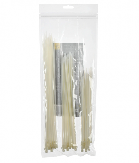 Фотография товара 'IEK Набор хомутов 3,6х200; 3,6х250; 3,6х300 белые (75шт/упак) UNH35-N03-075'