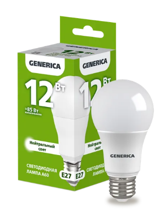 Фотография товара 'IEK  Лампа светодиодная A60 груша 12Вт 230В 4000К E27 LL-A60-12-230-40-E27-G'