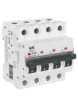 Фотография товара 'IEK ARMAT Автоматический выключатель M10N 4P K 63А AR-M10N-4-K063'