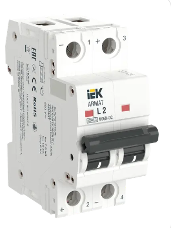 Фотография товара 'IEK ARMAT Автоматический выключатель M06N-DC 2P L 2А, AR-M06N-2-L002DC'