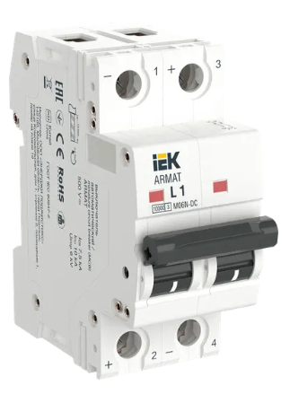 Фотография товара 'IEK ARMAT Автоматический выключатель M06N-DC 2P L 1А, AR-M06N-2-L001DC'