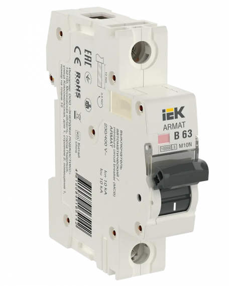 Фотография товара 'IEK ARMAT Автоматический выключатель M10N 1P B 63А AR-M10N-1-B063'
