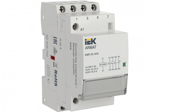 Фотография товара 'IEK AR-KMR20-025-04-024 ARMAT Контактор модульный KMR 25А 24В AC/DC 4НЗ'