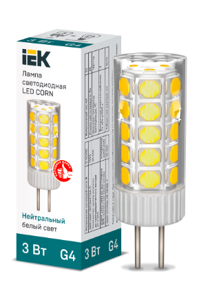 Фотография товара 'IEK Лампа светодиодная CORN капсула 3Вт 12В 4000К керамика G4 LLE-CORN-3-012-40-G4'