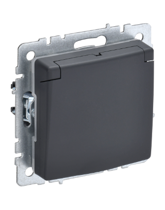 Фотография товара 'IEK BRITE Розетка 1-местная с заземлением с защитными шторками и крышкой 16А IP20 РСбш10-3-БрГ графит BR-R16-16-K53'