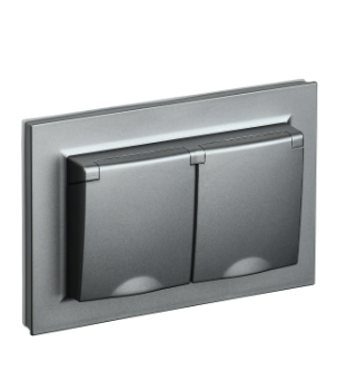 Фотография товара 'IEK BRITE Розетка 2-местная с заземлением с защитными шторками и крышкой 16А в сборе IP44 РСбш12-3-44-БрС сталь BR-R26-16-44-K46-F'