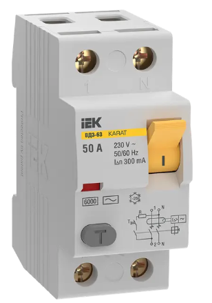 Фотография товара 'IEK Выключатель дифференциальный (УЗО) KARAT ВД3-63 2P 50А 300мА 6кА тип AC, MDV20-2-050-300'