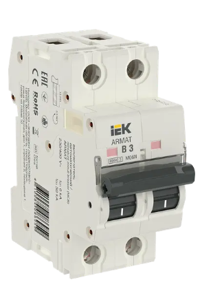 Фотография товара 'IEK ARMAT Автоматический выключатель M06N 2P B 3А, AR-M06N-2-B003'