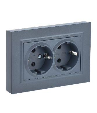 Фотография товара 'IEK BRITE Розетка 2-местная с заземлением без защитных шторок 16А в сборе РС12-3-БрМ маренго BR-R21-16-K35-F'