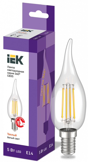 Фотография товара 'IEK Лампа свеча на ветру LED CВ35 5Вт 230В 3000К E14 серия 360°, LLF-CB35-5-230-30-E14-CL'