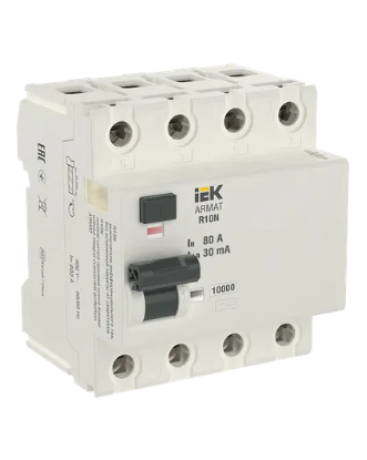 Фотография товара 'IEK ARMAT Выключатель дифференциального тока R10N 4P 80А 30мА тип AC, AR-R10N-4-080C030'