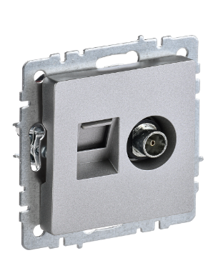 Фотография товара 'IEK BRITE Розетка двойная TV+RJ45 кат.5E РТВ/РК12-БрА алюминий BR-AK20-1-K47'