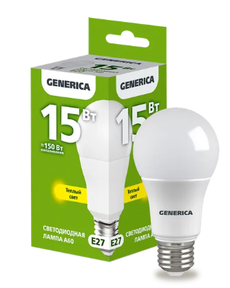 Фотография товара 'IEK Лампа светодиодная A60 груша 15Вт 230В 3000К E27 LL-A60-15-230-30-E27-G'