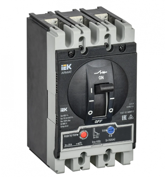 Фотография товара 'IEK ARMAT Автоматический выключатель в литом корпусе 3P типоразмер S 35кА 20А AR-MCCB-3S-035-0020A-ATUC'
