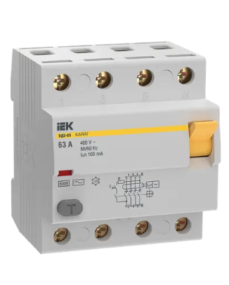 Фотография товара 'IEK Выключатель дифференциальный (УЗО) KARAT ВД3-63 4P 63А 100мА 6кА тип AC, MDV20-4-063-100'