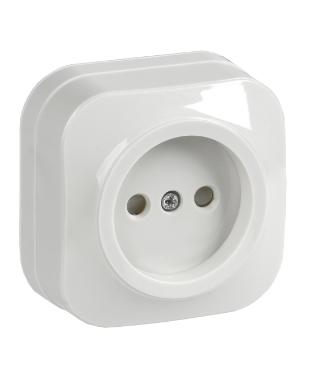 Фотография товара 'IEK Розетка одноместная для открытой установки РСш20-2-ХБ без заземления с защитной шторкой 10А GLORY белый ERH13-K01-10'