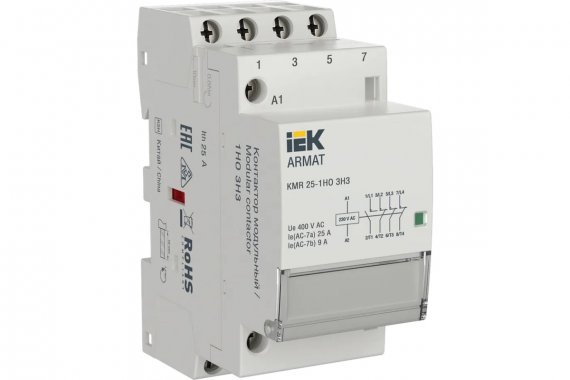 Фотография товара 'IEK AR-KMR10-025-13-230 ARMAT Контактор модульный KMR 25А 230В AC 1НО 3НЗ'