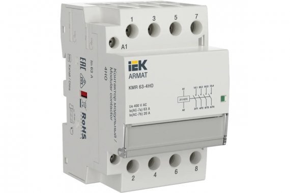 Фотография товара 'IEK AR-KMR20-063-40-024 ARMAT Контактор модульный KMR 63А 24В AC/DC 4НО'