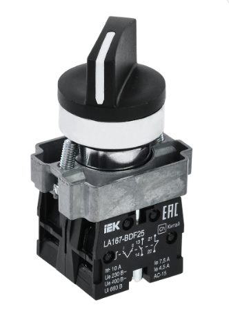 Фотография товара 'IEK Переключатель LA167-BDF25 на 2 положения 1з+1р черный BSW20-BDF25-3-24-67-2-K02'