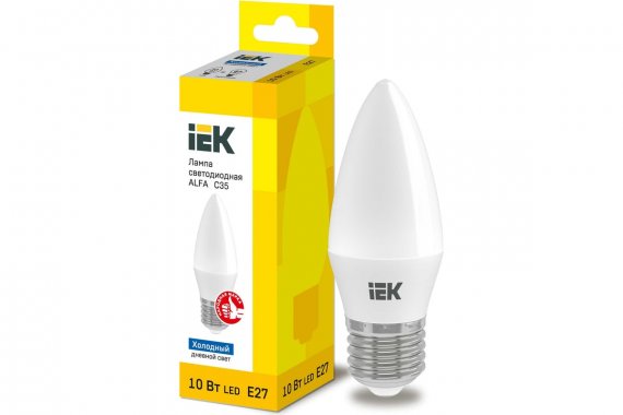 Фотография товара 'IEK LLA-C35-10-230-65-E27 Лампа LED ALFA C35 свеча 10Вт 230В 6500К E27'