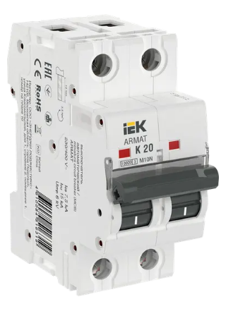 Фотография товара 'IEK ARMAT Автоматический выключатель M10N 2P K 20А AR-M10N-2-K020'