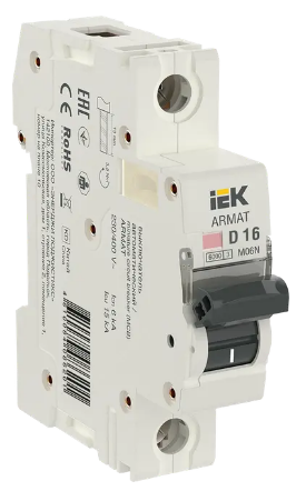 Фотография товара 'IEK ARMAT Автоматический выключатель M06N 1P D 16А AR-M06N-1-D016'