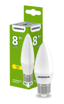 Фотография товара 'IEK Лампа светодиодная C35 свеча 8Вт 230В 3000К E27 LL-C35-08-230-30-E27-G'