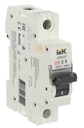 Фотография товара 'IEK ARMAT Автоматический выключатель M06N 1P C 5А AR-M06N-1-C005'