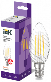 Фотография товара 'IEK Лампа LED CT35 свеча витая 7Вт 230В 3000К E14 серия 360°, LLF-CT35-7-230-30-E14-CL'