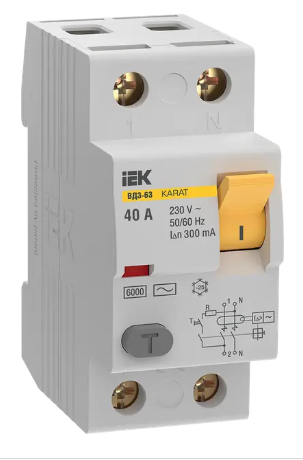 Фотография товара 'IEK Выключатель дифференциальный (УЗО) KARAT ВД3-63 2P 40А 300мА 6кА тип AC, MDV20-2-040-300'