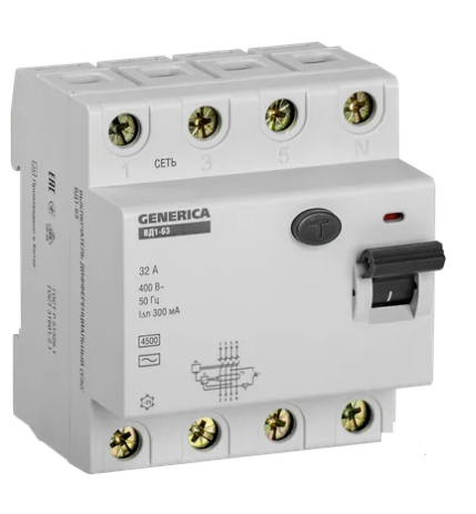 Фотография товара 'IEK Выключатель дифференциальный (УЗО) ВД1-63 4Р 32А 300мА, MDV15-4-032-300'