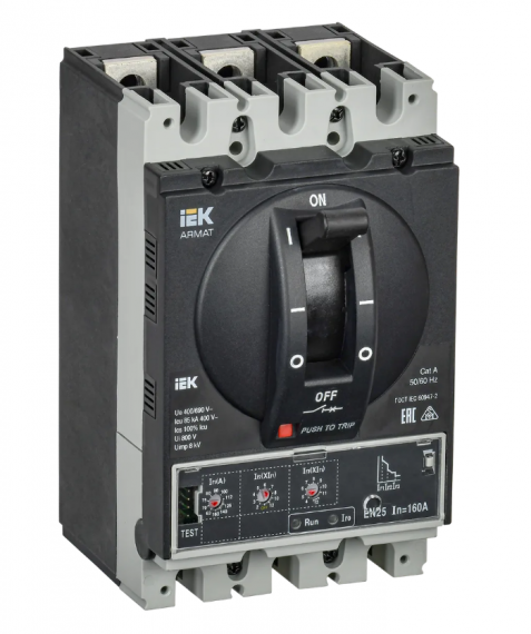 Фотография товара 'IEK ARMAT Автоматический выключатель в литом корпусе 3P типоразмер D 85кА 160А AR-MCCB-3D-085-0160A-ELSC'