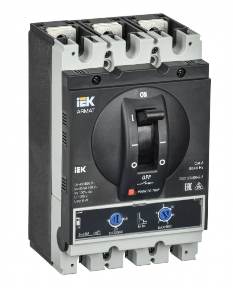 Фотография товара 'IEK ARMAT Автоматический выключатель в литом корпусе 3P типоразмер H 85кА 250А AR-MCCB-3H-085-0250A-ATUC'
