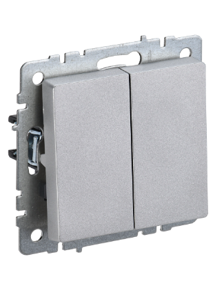 Фотография товара 'IEK BRITE Выключатель 2-клавишный проходной 10А ВС10-2-6-БрА алюминий BR-V22-0-10-K47'