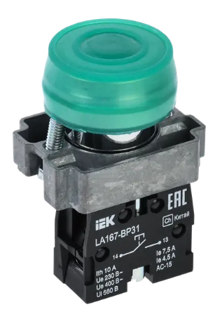 Фотография товара 'IEK Кнопка управления LA167-BP31 d=22мм 1з зеленая BBT20-BP31-1-22-67-K06'