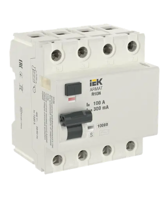 Фотография товара 'IEK ARMAT Выключатель дифференциального тока R10N 4P 100А 300мА тип AC-S, AR-R10N-4-100CS300'