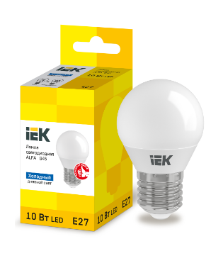 Фотография товара 'IEK Лампа светодиодная ALFA G45 шар 10Вт 230В 6500К E27 LLA-G45-10-230-65-E27'
