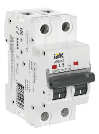 Фотография товара 'IEK ARMAT Автоматический выключатель M10N 2P L 5А AR-M10N-2-L005'